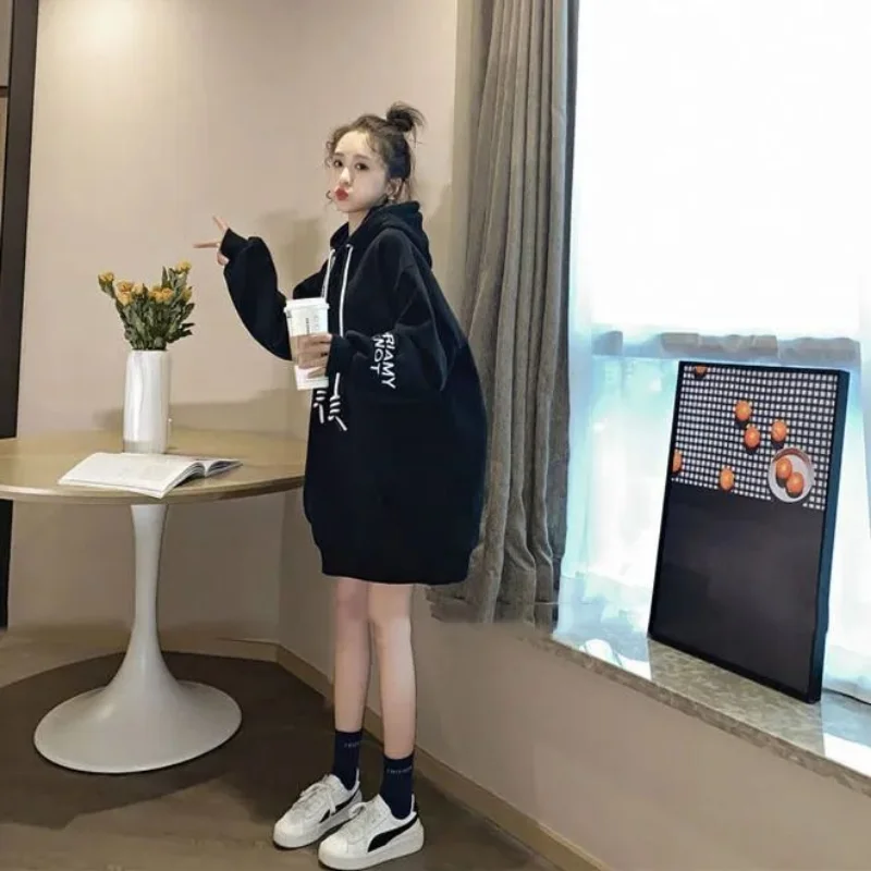 Winter Clothing Drawing - Streetwear Polar Kapşonlu Elbise Y2K Kore